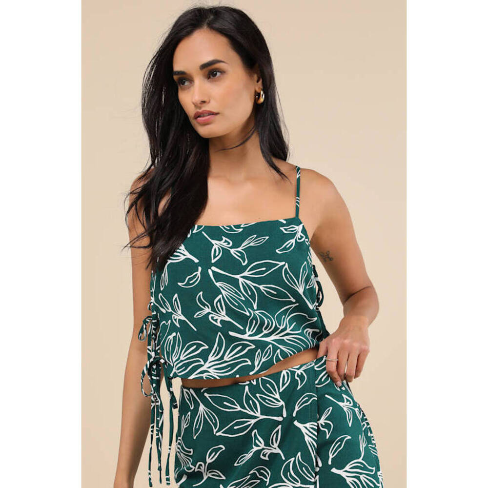 Lulus Belize Mentality Green Leaf Print Side-tie Tank Top - Size M